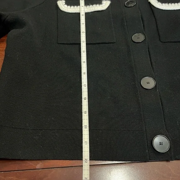 Sézane Betty Cardigan Black Ecru Crochet Trim Parisian Chic XXL Sz 12 NWOT - Picture 6 of 6